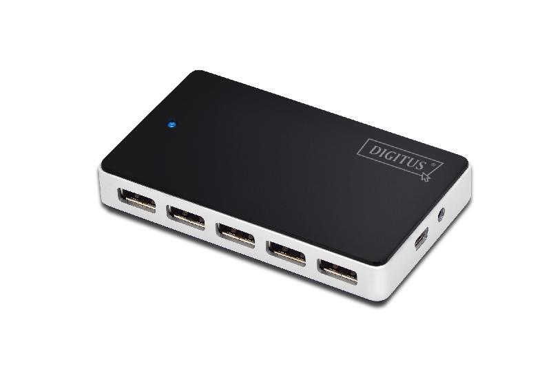 DIGITUS DA-70229 - Hub USB 2.0 avec 10 ports - 480 Mbit/s - Noir, Argent_0