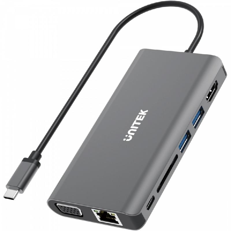 UNITEK D1019A - Hub USB-C 8-en-1 en aluminium avec USB 3.1, 100W Power Delivery, 4K HDMI et Ethernet Gigabit_0