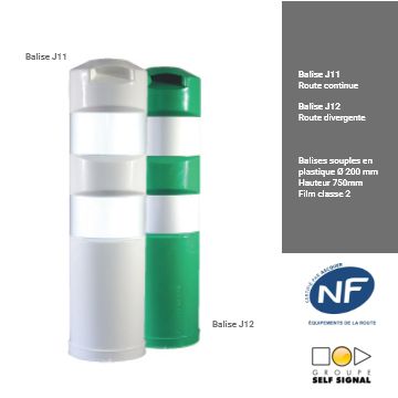 Balises J11 - J12 en plastique souple Ø 200 mm, hauteur 750 mm, film classe 2 - certifié NF_0