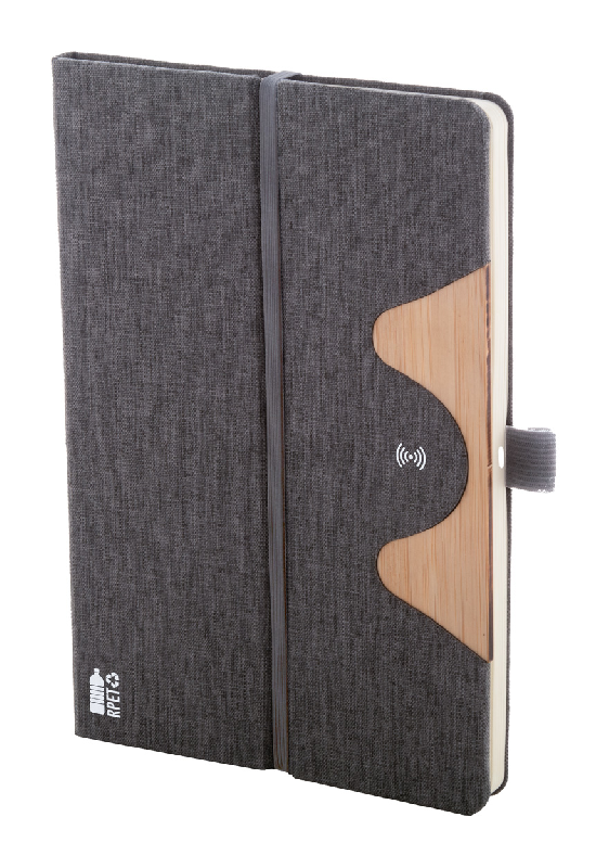 Chargeur sans fil en RPET - carnet A5 avec support portable et chargeur rapide 15W intégré_0