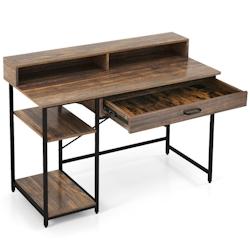 Helloshop26 - Bureau d'ordinateur avec étagère pour moniteur bureau informatique avec tiroir de rangement et 2 étagères ouvertes 20_0007985 - 3000_0