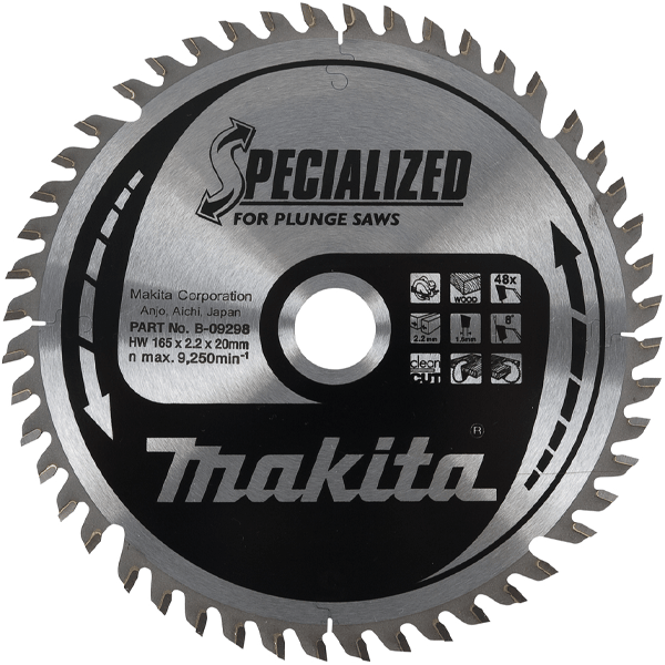 LAME SCIE CIRCULAIRE BOIS SPECIALIZED MAKITA DIAMÈTRE 165 MM ALÉSAGE 20 MM 48 DENTS