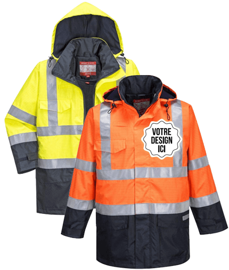 Parka haute visibilité ignifugée personnalisable, Coloris et Taille : Jaune Fluo S, Sérigraphie : Coeur_0