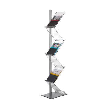 Présentoir porte-brochures sur pied Zick Zack - 6 tablettes en métacrylate cristal - Double face - Format A4_0