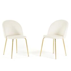 RATTATAN Lot de 2 chaises en velours avec pieds en métal, design élégant pour cuisine, salle à manger, bar ou restaurant – Sara – Blanc/Or - b_0