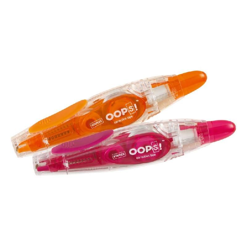 STAPLES STYLO CORRECTEUR STAPLES OOPS - ROSE/ORANGE (LOT DE 2)