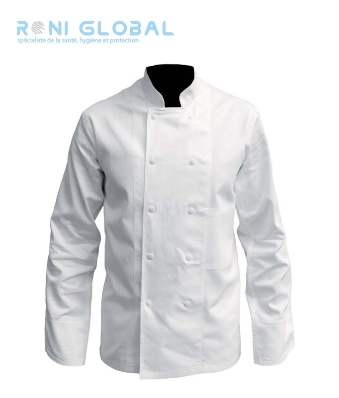 Veste de cuisine blanche en coton serge 210g/m² - Fermeture double boutonnage - PBV Ref:16AP110_0