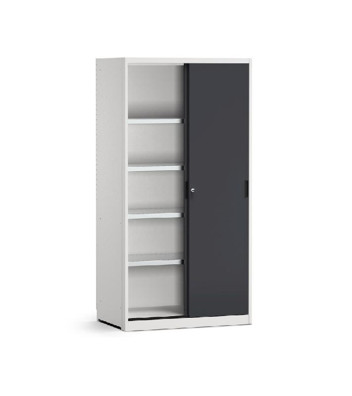 Armoire métallique 2 portes coulissantes - largeur 1020 mm - 5 niveaux de rangement - structure monobloc robuste_0