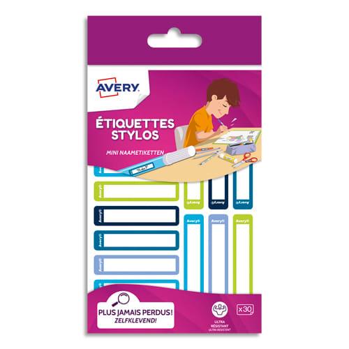 Avery blister de 30 etiquettes stylos 50x10mm, coloris bleu/vert, écrire avec un feutre permanent_0