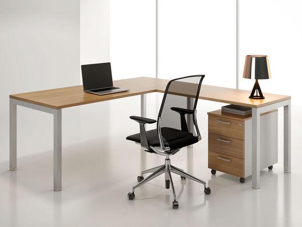 Bureau d'angle individuel Oracle pour entreprises en aggloméré - 5 dimensions - 3 finitions - Structure blanche ou alu_0