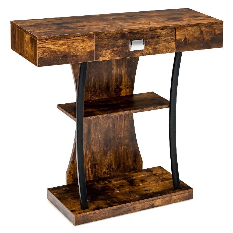 Helloshop26 - Table console 91 x 30 x 88 cm avec tiroir et étagère ouverte style scandinave en métal brun rustique 20_0017576 - vert métal 3000231_0