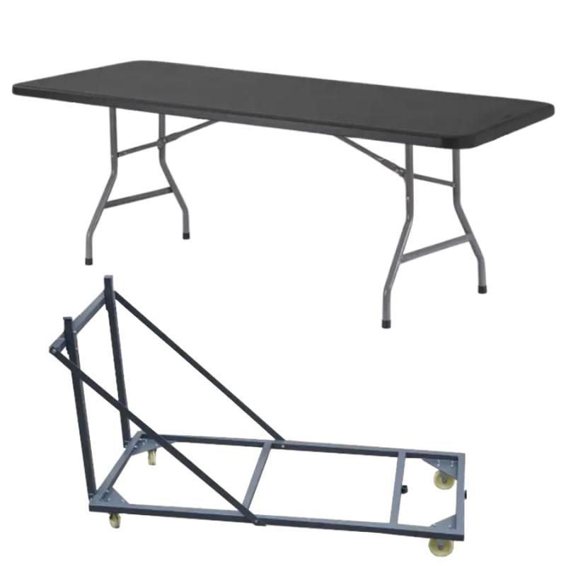 Lot de 10 tables pliantes polypro 183 cm Grey Edition + chariot de transport robuste et pratique_0