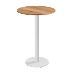 Oviala Business Table haute ronde 60 cm pied blanc et revêtement bois clair - marron acier 113132_0