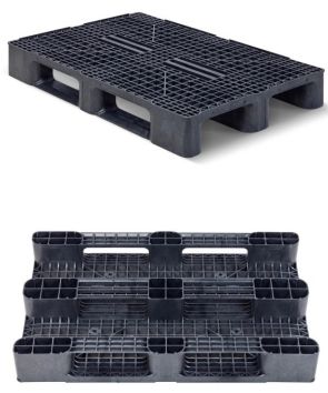 Palette plastique lourde - 1200x800x156 mm - plateau ajouré - 3 semelles - charge 7500 kg statique / 1750 kg dynamique_0
