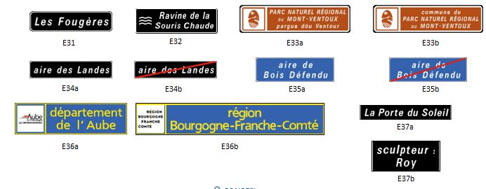 Panneaux de localisation type E30 conçus pour signaler le nom des lieux traversés par la route, à l'exclusion des agglomérations_0