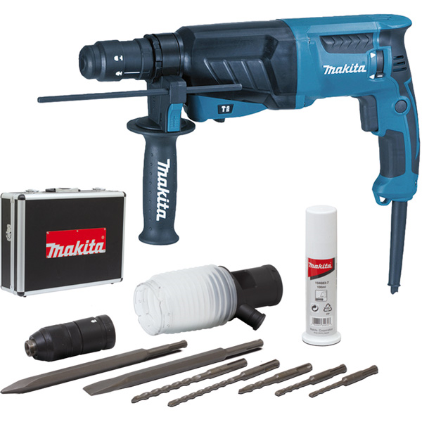 PERFORATEUR BURINEUR MAKITA SDS PLUS 800 W 26 MM AVEC COFFRET EN ALU ET KIT ACCESSOIRES