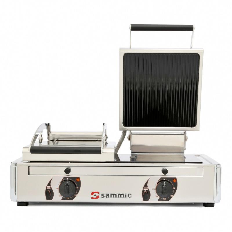 Sammic GV-10LA Vitro Double Grill 3400 W, plaques vitrocéramiques inférieures lisses/supérieures cannelées, thermostat 250°C, tiroir à résidus,_0