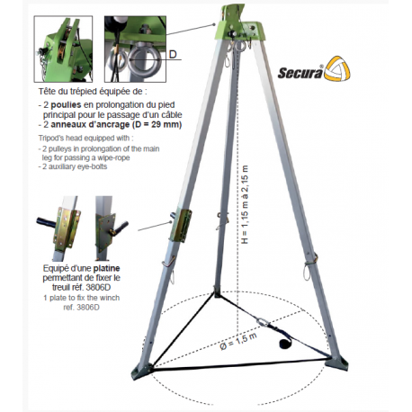 Tripode de sécurité aluminium EN795 Référence 3806C_0