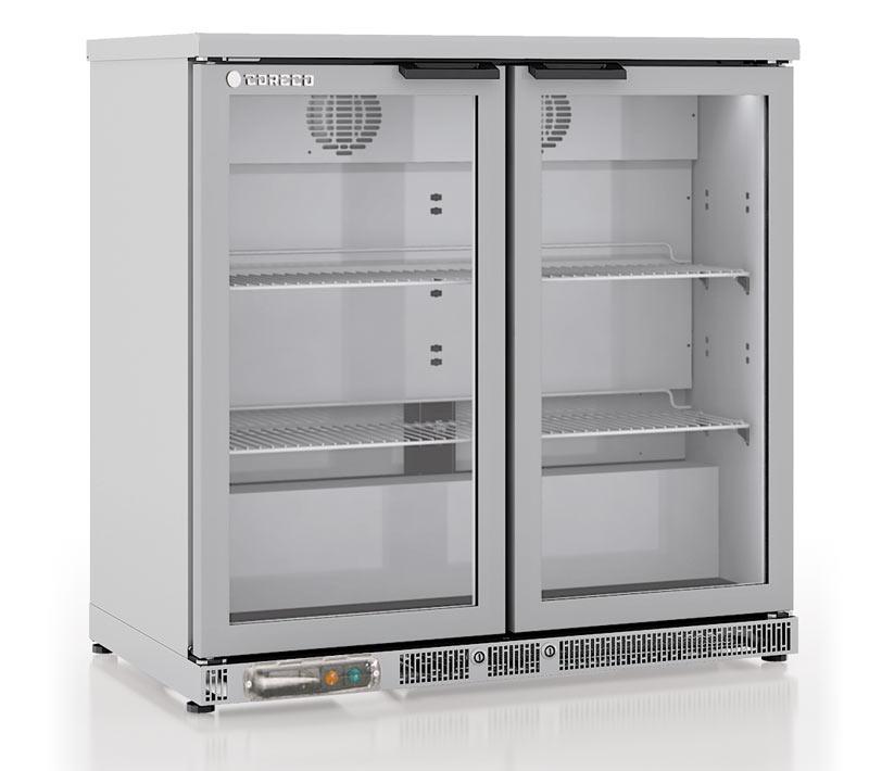 Arrière-bar positif professionnel inox prof 520 hauteur 850 2 portes vitrées battantes - ERH-250-LI_0