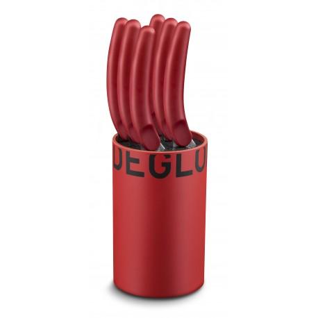 Bloc à fil 6 steaks Silex Color - Petit modèle : Ø 9 cm - Hauteur 14 cm - Déglon - Couteaux steak en acier inox N515®_0