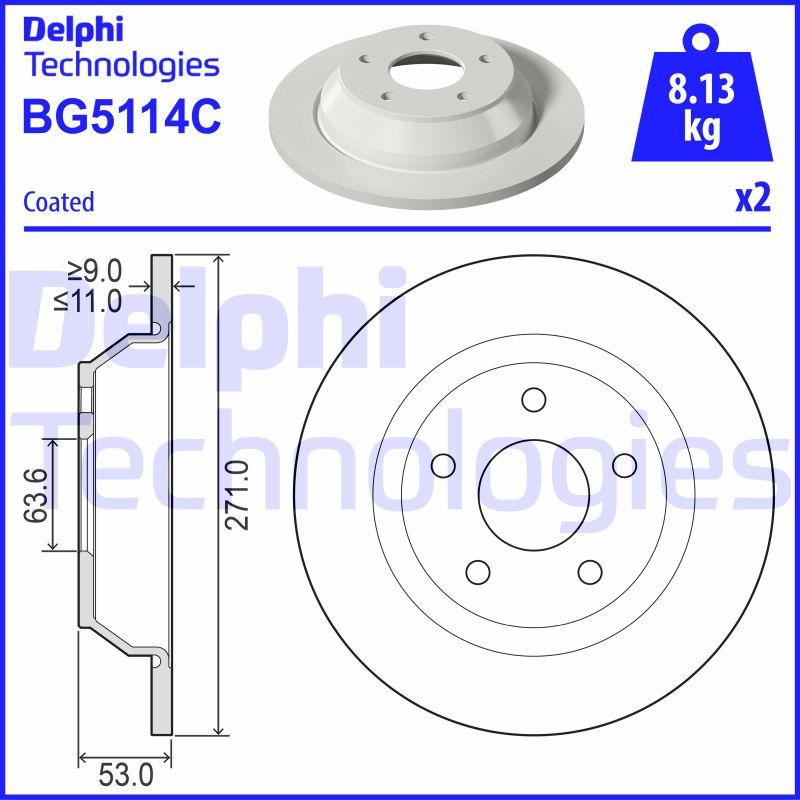 Disque de frein Delphi BG5114C - boîte de 2 disques - arrière - type plein_0
