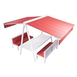 Ensemble Store double pente Table et canapés Buenavista 6 places Intersun (Blanc satiné RAL9010 - Orchestra Color Bloc Red D335) - aluminium 3662618_0