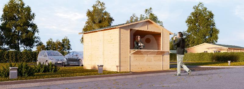 Kiosque en panneaux 10.7m² (3x3.57) - Pin nordique naturel - Épaisseur de murs 14 mm - Toiture planches de 18 mm_0