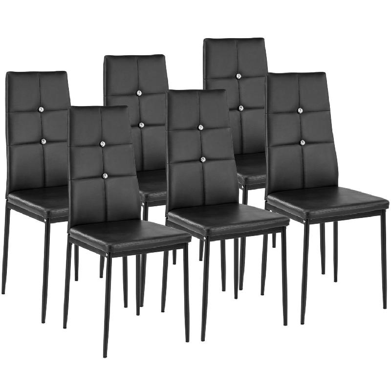 LOT DE 6 CHAISES SIÈGE DE SALON CUISINE SALLE À MANGER DESIGN ÉLÉGANT AVEC BRILLANT NOIR 08_0000170_0
