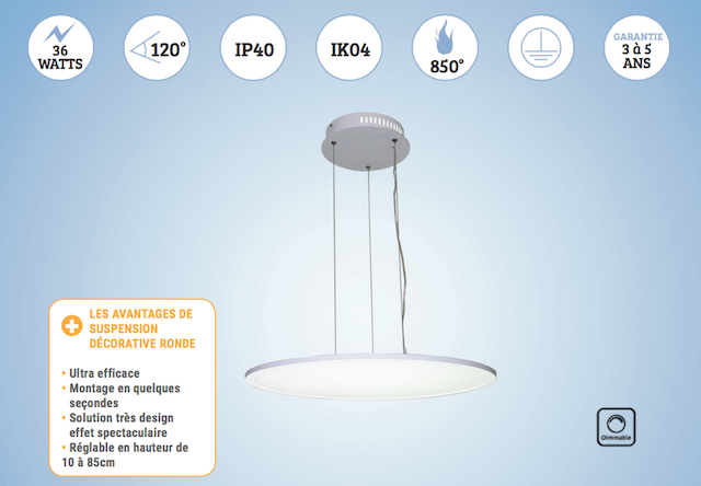Panneau dalle LED ronde suspendue - réglable en hauteur de 10 à 85 cm - éclairage intérieur design_0