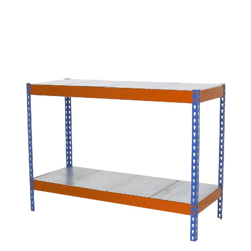 SimonRack Rayonnage industriel, 900x1200x750 mm, 400 kg au point de flexion, 2 étagères métalliques, rayonnage garage, Bleu/Orange/Galvanisé- Ecof_0