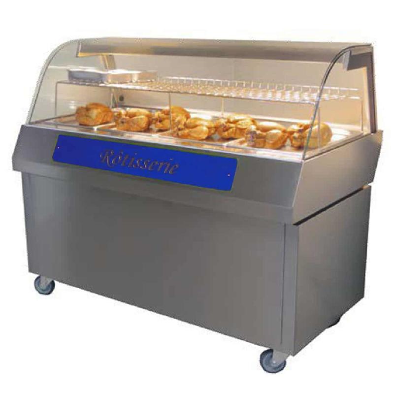 Vitrine de présentation sur meuble à roulette inox 4 bacs GN 1/1 (Couleur: Bleu Réf - MAPHOT1410R-5010-bl-12)_0
