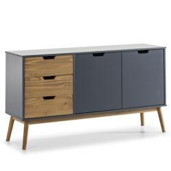 VS Venta-stock Buffet Commode Java 3 tiroir y 2 Porte Anthracite, glissières métalliques, 140 cm - gris Bois massif I00036_0