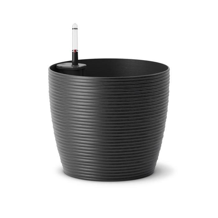 POETIC - Pot Casa Cosy rond granite - Ø24,8 x H22 cm, 7L avec réserve d'eau et indicateur_0