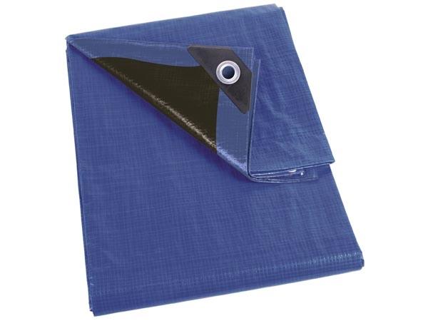 Bâche de chantier - Bleu/Noir - Très résistante - 5 x 5 m - 140 g/m² - Avec œillets et coins renforcés_0