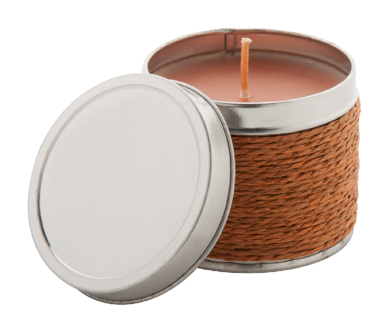 Bougie senteur vanille - parfumée - boîte en étain avec ficelle - couleur marron - 106 gr_0