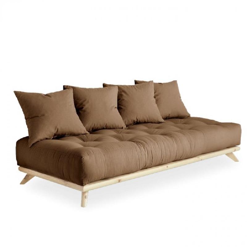 CANAPÉ CONVERTIBLE FUTON SENZA PIN NATUREL COLORIS MOCCA COUCHAGE 90 CM._0