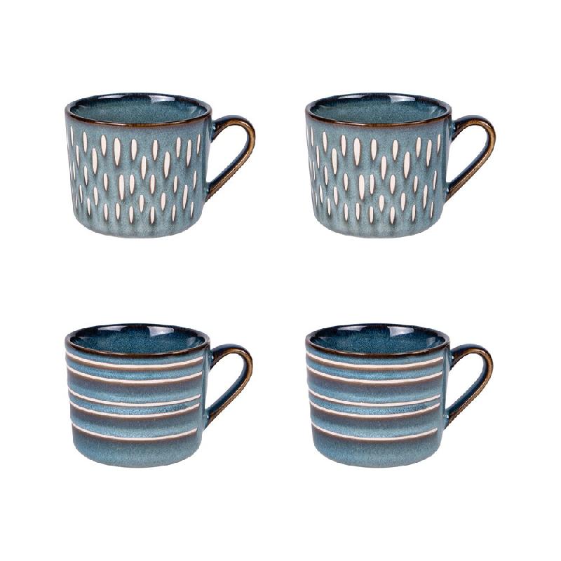 Coffret de 4 tasses Helsinki bleu 18 cl -  Rond Grès Table Passion 10x7 cm - bleu Grès 3106232282591_0