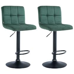 Décoshop26 - Lot de 2 tabourets de bar en velours vert avec coutures décoratives pied en trompette métal noir 10_0004398 - noir 3000252083155_0