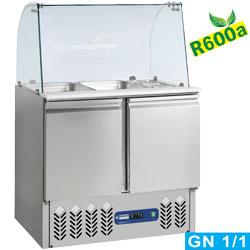 Compact Line - Saladette avec couvercle et réserve 2 portes 240L - Ensemble complet avec vitre bombée SAL2M/R6 + KV2_0