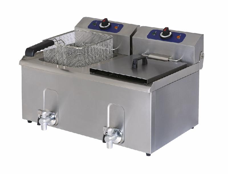 Friteuse professionnelle électrique de table avec robinet de vidange, capacité de l'huile 10+10 litres - 1276G_0