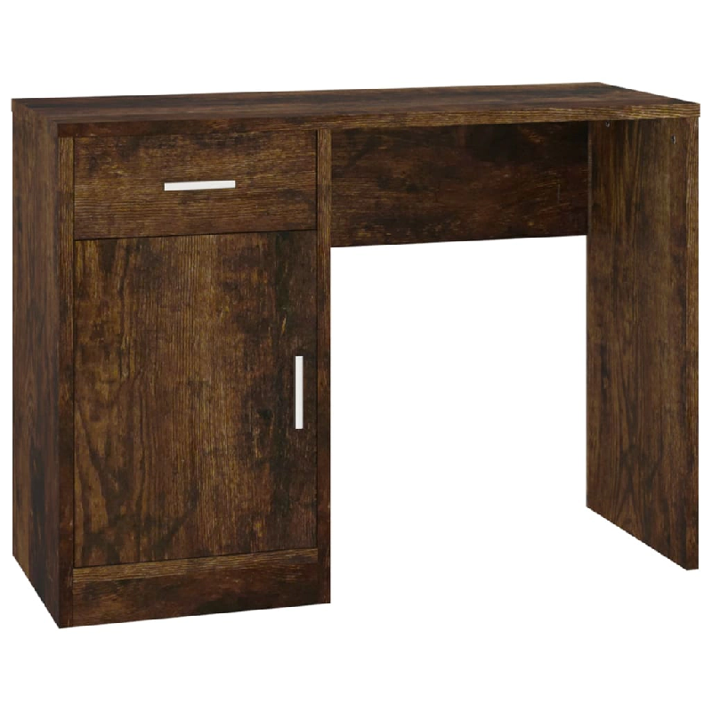 Helloshop26 - Bureau table poste de travail meuble d'ordinateur informatique étude avec tiroir et armoire chêne fumé 100 x 40 x 73 02_0023451 - 300_0