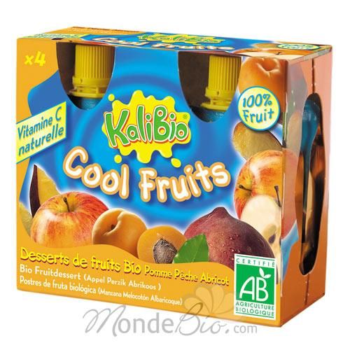 KALIBIO - COOL FRUITS JAUNES POMMES PÊCHES ABRICOTS BIO 4 GOURDES DE 90GR