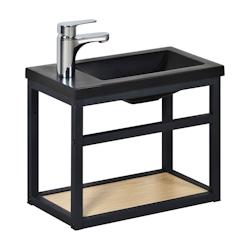 Meuble lave-mains SAO + robinet chromé - noir métal 3760232701430_0