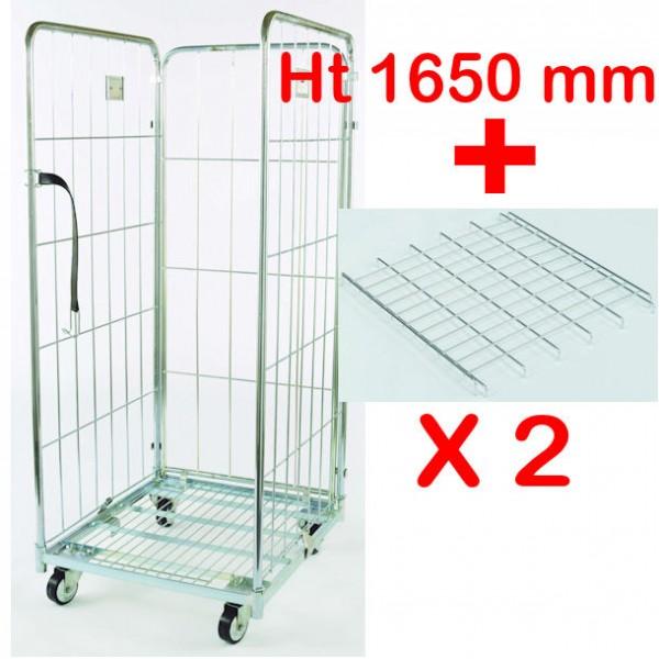 Roll-containers 3 côtés - Hauteurs 1650 mm et 1800 mm - Livrés avec 2 étagères - Charge max 500 kg_0