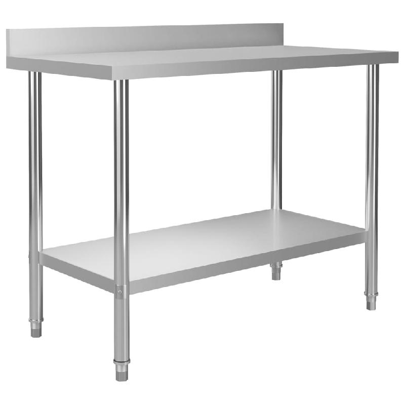 Table de travail de cuisine avec dosseret - 120 x 60 x 93 cm - Acier inoxydable - Réf 02_0001908_0