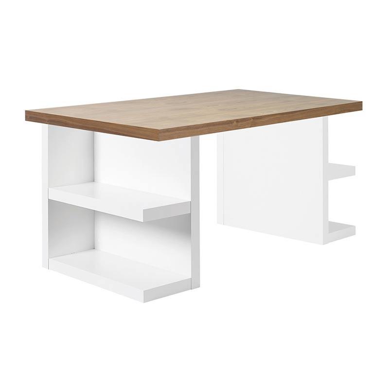 TEMAHOME - Bureau droit avec rangements multi 160 cm, blanc et noyer, design éco-responsable fabriqué au Portugal_0