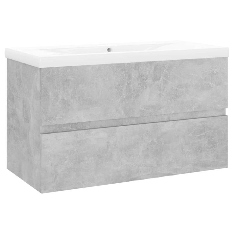 Armoire d'évier avec lavabo intégré - 80 x 38,5 x 45 cm - Gris béton - Aggloméré - 02_0006490_0
