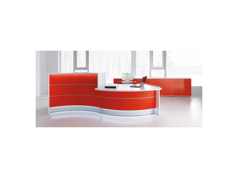 Banque d'accueil Valde avec module PMR - configurations variées, éclairage LED, panneaux mélaminés et verre laqué_0
