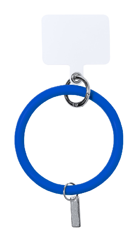 Bracelet support en silicone pour téléphone portable - avec plaque en métal à logotiser et mousqueton - Couleur bleu_0