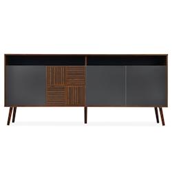Buffet moderne avec portes battantes Jarvis Bois foncé et Gris - Bois massif cabset120_0